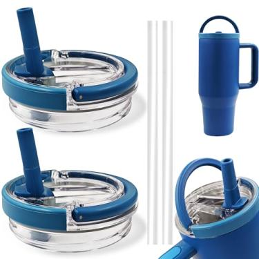 Imagem de Pacote com 2 tampas de copo de substituição de 1,134 g para Stanley Quencher, tampas de copo resistentes a respingos à prova de vazamento com alça, tampa reutilizável para copo Stanley (azul escuro)