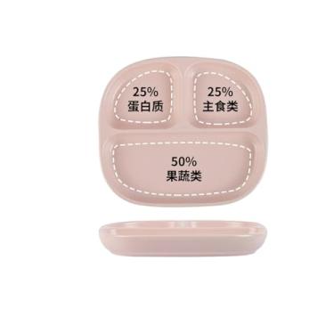 Imagem de Placa divisória de personalidade simples de cor sólida, prato de café da manhã doméstico utensílios de mesa de cerâmica de três grades - prato quadrado de três grades de 21,6 cm - rosa pêssego