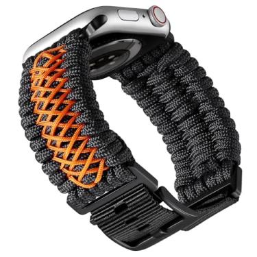 Imagem de BINLUN Pulseira Compatível com Apple Watch 44mm 45mm 46mm 49mm Nylon Paracord Trançado Pulseira de Relógio Compatível com iWatch Ultra/Ultra 2 Series 10/9/8/7/6/5/4/SE/SE2/3/2/1(Preto-Laranja,26mm)