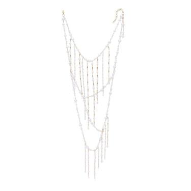 Imagem de Top de biquíni frente única com contas com corrente de cristal, preto e branco, fantasia de dança de festival, Adjustable, Metal Pérola sintética metal, Sem Pedra Preciosa