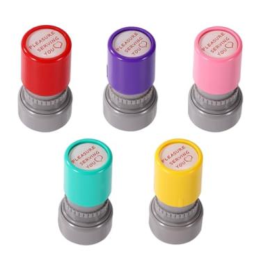 Imagem de 5 carimbos para servir você para prazer, diâmetro de 2 cm, carimbos de plástico premium com autotinta, para cheques de serviço, material de papelaria ideal para professores e escritório (5 cores)