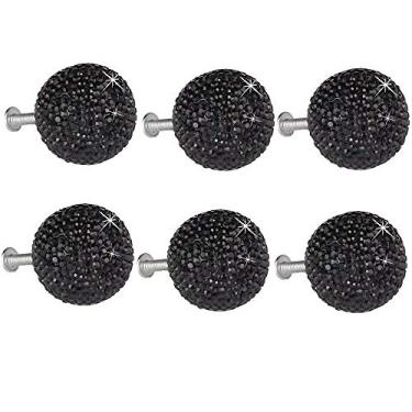 Imagem de Puxadores de porta de cristal, 6 peças de 30 mm redondo de polimerclay puxador de gaveta de armário puxador de gaveta de armário armário utensílios domésticos vêm com 10 tamanhos de parafusos (preto)