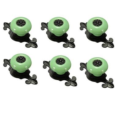 Imagem de Puxador de porta de cerâmica 6 peças puxadores retrô armário de porta para cozinha, gaveta de quarto, armário, peito, caixa, cômoda, armário, etc. com parafusos (verde preto)