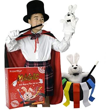 Imagem de BrilliantMagic Kids Magician Role Play Set Contains Magic Top Hat Magic Wand Rabbit Puppet Color Ribbons Gloves(Model:BMM006) (L)