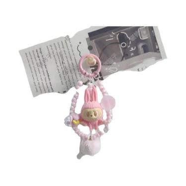 Imagem de Labubu Yoga Baby Mobile Phone Keychain Pingente DIY Flocking Moe Grain