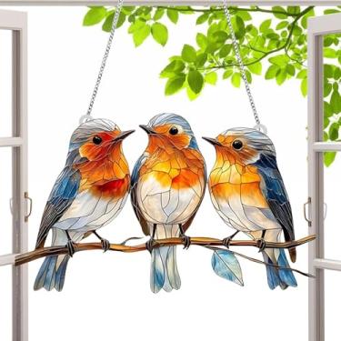 Imagem de Pássaros decorativos | Janela plana de acrílico 2D para pássaros, janela pendurável colorida para varandas, pátio, casa, cozinha, interior, gramado, exterior, quintal, varanda