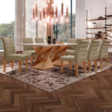 Imagem de Mesa de Jantar 8 Lugares Lucerna com Vidro Cinamomo/Off White/Marrom C