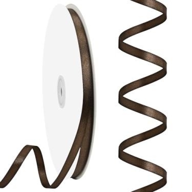 Imagem de Rilisili Fita fina de cetim marrom 1/4 polegada 100 jardas fitas de cetim dupla face para embrulho de presente, casamentos, convites, buquê de flores, costura de laço