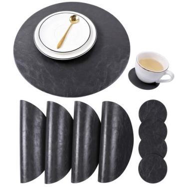 Imagem de Conjunto de jogos americanos e porta-copos, redondo de 33 cm, material