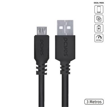 Imagem de Cabo para Celular Micro USB para USB a 2.0 3 Metros Preto - PMUAP-3 - 
