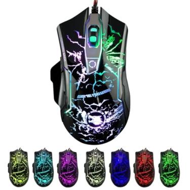 Imagem de Mouse RGB para jogos com fio M728 para computador – Ratos de laptop com LED USB durável com 7 cores de retroiluminação, 4 DPI de ajuste até 3200 para jogos, mouse com fio silencioso e estável para Mac