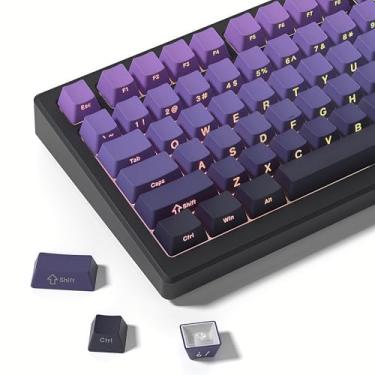 Imagem de dagaladoo Conjunto de teclas PBT Double Shot, teclas Shine Through 60% 75%, teclas de teclado Cherry Perfil, roxo gradiente, tecla impressa lateral para teclados mecânicos de jogos (136 teclas)