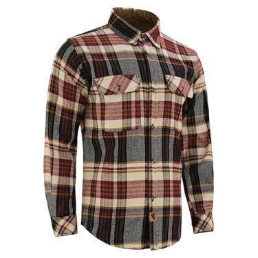 Imagem de Camisa masculina de flanela xadrez de manga comprida com botões casuais, para homens, 100% algodão, punhos de veludo cotelê (madeira de cedro, pequena)