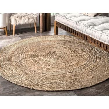 Imagem de SHIVERO HOMES Tapete de área boho trançado de algodão de juta, 1,8 m redondo - natural, feito à mão, tapetes reversíveis para casa de fazenda, para sala de estar, cozinha, quarto, corredor, entrada