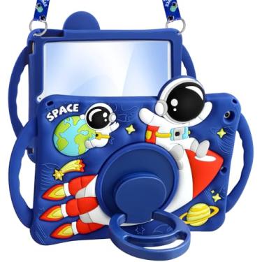 Imagem de Boaretiu Capa para iPad 9ª/8ª/7ª geração, 10,2 polegadas 2021/2020/2019 - desenho animado fofo de astronauta 3D macio de silicone com alça e suporte giratório para meninas e adolescentes, capa de