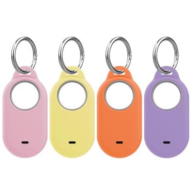 Imagem de Bougraite Pacote com 4 capas para Samsung Galaxy SmartTag2, suporte protetor de silicone compatível com Galaxy Smart Tag 2 com chaveiro para animais de estimação, chaves, bagagem, mochilas, carteira