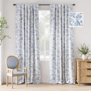Imagem de Cortinas jinchan 24x96 cm Blue Floral Blackout Thermal