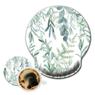 Imagem de Kewao Mouse pad ergonômico de folhas de eucalipto com suporte de pulso, descanso de pulso de espuma de memória, almofada de mouse acolchoada com suporte de pulso, base de borracha antiderrapante para