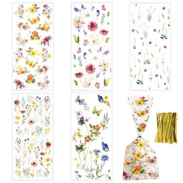 Imagem de Framad 150 peças de sacos florais de celofane 28 x 12,7 cm, lembrancinhas de festa de flores silvestres transparentes com 100 gravatas