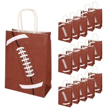 Imagem de Pacote com 16 sacos de presente de futebol impresso sacos de lembrancinha de festa de futebol para petiscos, sacolas de brindes de futebol com alça para decoração de festa de tema esportivo