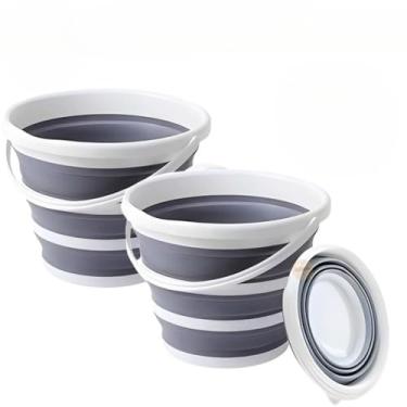 Imagem de Kit 2 Balde Retrátil Dobrável de Silicone – 10L | Compacto, Portátil, Cor Cinza, Ideal para Viagem e Camping Limpeza