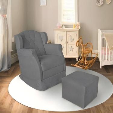 Imagem de Poltrona Decorativa Amamentação Balanço E Puff Bebê Suede Cinza
