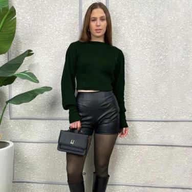Imagem de Blusa Cropped Tricot Feminina Manga Longa Gola Redonda - Gip Ecommerce
