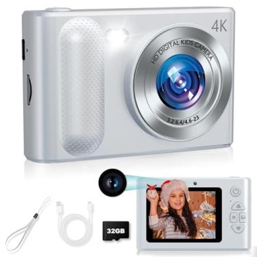 Imagem de Câmera digital, câmera digital barata 1080p, câmeras digitais de 48 MP com lente dupla, luz de preenchimento e cartão SD de 32 GB, câmera infantil para meninos e meninas presentes (prata)
