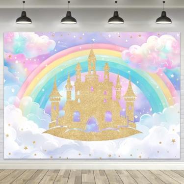 Imagem de LGhtyro Cenário de aniversário de estrela sonhadora, 17 x 13 cm A, arco-íris, castelo, desenho pastel, céu estrelado, nuvens, colorido, para meninas, decoração de fundo, beleza, tecido moderno, sessão