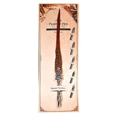 Imagem de Caneta-tinteiro clássica vintage de penas Caneta de caligrafia Quill Dip Pen Elegante Antigo Instrumento de escrita exclusivo para artistas escritores Estudantes feitos de liga de (Tipo 2)