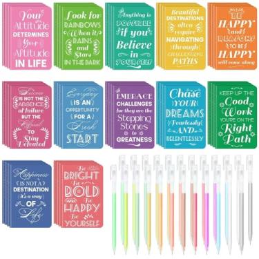 Imagem de 60 pçs mini cadernos inspiradores a granel com 60 peças de canetas coloridas, conjunto de blocos de notas de bolso pequeno, presentes motivacionais a granel para mulheres, homens, professores, estudantes, crianças, material de escritório divertido, 8,9 cm x 14 cm