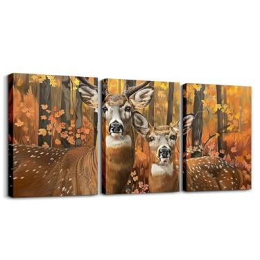 Imagem de Feelyou Arte de parede em tela para meninos meninas veado fofo para sala de estar quarto veado caça imagem decoração de parede animal selvagem pôsteres crianças casa de fazenda ocidental adolescentes