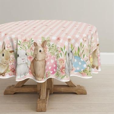 Imagem de Horaldaily Toalha de mesa redonda para Dia de São Patrício, 228 cm x 234 cm, estampa xadrez búfalo rosa, lavável na primavera, para decoração de festa, piquenique, jantar