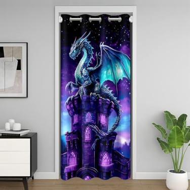 Imagem de Cortina de porta temática mágica misteriosa 132 cm L x 203 cm C, cortina de porta temporária do castelo ocidental, cortina de porta de dragão vida selvagem para crianças, meninos, meninas e