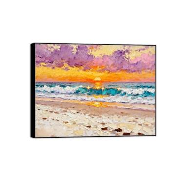 Imagem de BMZFYBS Quadro preto arte de parede paisagem impressões em tela - mar praia nuvens pôr do sol pintura decoração - imagens para quarto 50 x 65 cm 20 x 26 pol