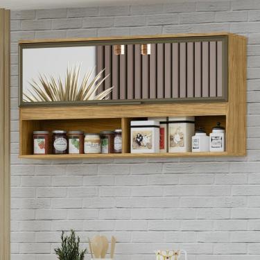 Imagem de Módulo De Cozinha Armário Aéreo Com Porta De Vidro 3 Nichos - Verace Marrocos-off White