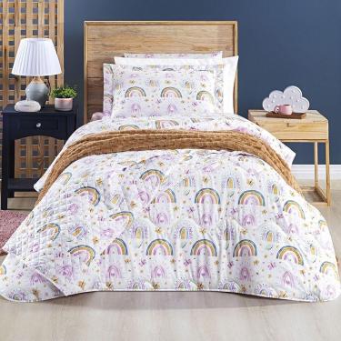 Imagem de Kit Cobre Leito + Jogo De Cama Tutti Kids 200 Fios Solteiro 04 Peças 100% Poliéster - Rainbow