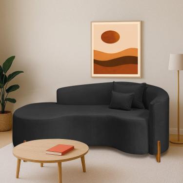 Imagem de Divã Recamier Curvo Sala De Estar Recepção Inglaterra 180cm Pés Madeira Lado Esquerdo Bouclé Preto