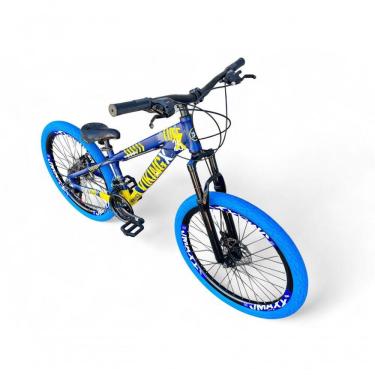 Imagem de Bicicleta Aro 26 Vikingx Tuff Câmbios Shimano 21v Freeride Freio A Disco Aro Vmaxx Pneu Flame Azul-amarelo X25