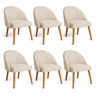 Imagem de Kit 06 Cadeiras Poltrona De Jantar Luna Suede Bege Pés Palito Castanho - Pallazio