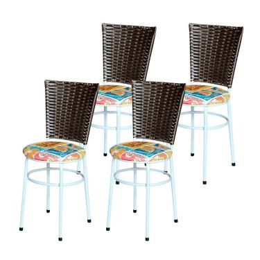 Imagem de 4 Cadeiras Para Mesa Branca Hawai Marrom Assento Floral Cor:happy Hour
