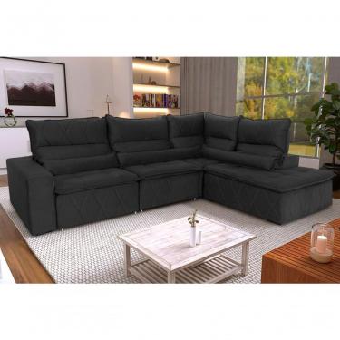 Imagem de Sofá De Canto Amsterdam Preto Molas Retrátil Reclinável