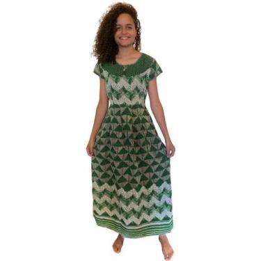 Imagem de Vestido Longo Manga Curta Indiano Estampado Evangélica 01 - Deeyaa, G,
