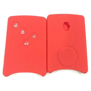 Imagem de YJADHU Capa de borracha de silicone para chave de carro Chave remota de 4 botões, adequada para Renault Clio Logan Megane 2 3 Koleos Scenic, vermelha