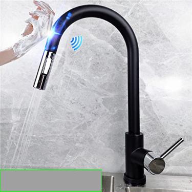 Imagem de Filtro de toque dourado Torneira de cozinha Quente Frio Puxe para fora Torneira misturadora de pia de cozinha Purificador de água potável Sensor Torneiras de mistura de cozinha, 70, toque, cromo preto
