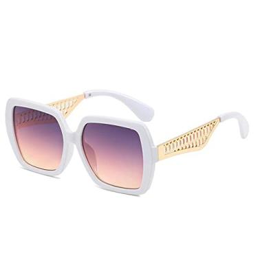 Imagem de Óculos de sol quadrado gradiente tendência de luxo masculino moda feminina pernas de metal oco grande armação óculos de sol uv400 óculos de proteção, branco cinza rosa, tamanho único