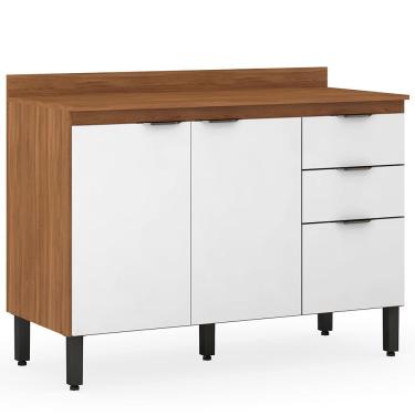 Imagem de Balcão Demóbile Firenze com 3 Portas, 2 Gavetas e 1 Prateleira - Amêndola/Branco