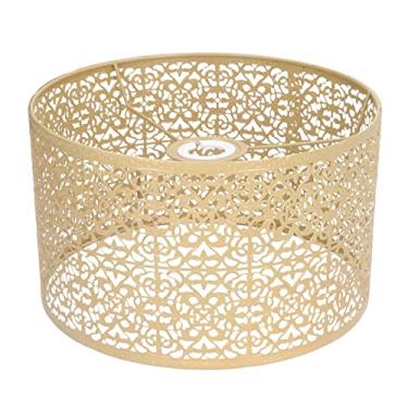 Imagem de MUNEFE Abajur de metal vazado, abajur de mesa com clipe em forma de tambor, abajur decorativo para quarto e sala de estar (ouro)
