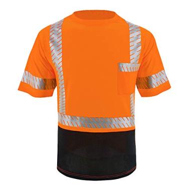 Imagem de LOVPOSNTY Camisas de segurança ANSI Classe 3 Hi Vis camisas com tiras refletivas, camisetas pretas para homens, laranja, média