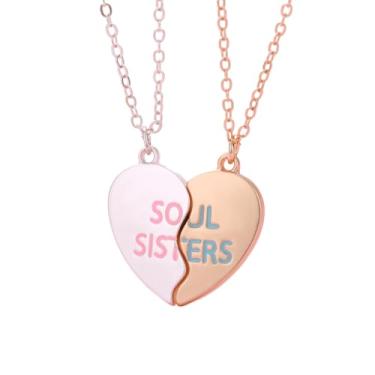 Imagem de Colar Best Friends para 2 pingentes magnéticos gravados em forma de coração Soul Sisters 2 peças Besties BFF presente de amizade, Zinco, Zircônia cúbica